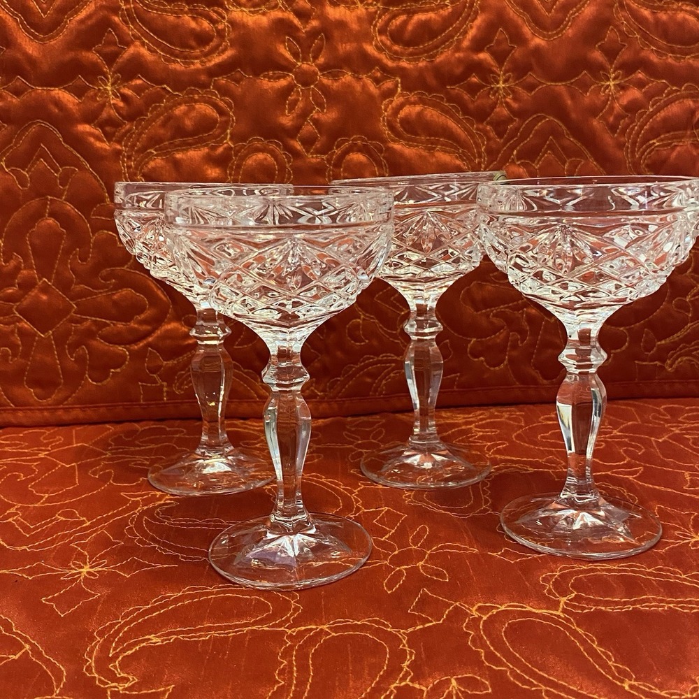 Four‎ Sheffield 24% Lead Crystal Champagne Toasting Glasses Made in Yugoslavia